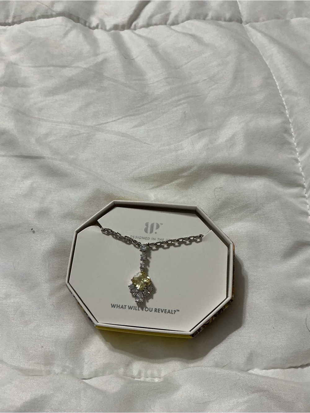 Silver Necklace with Yellow Crystal Drop Pendant